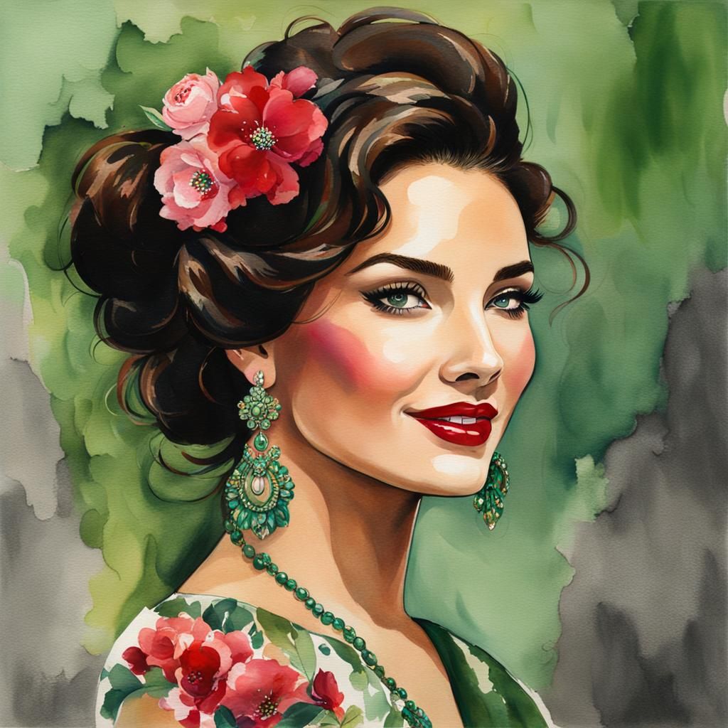 Elegant Brunette Portrait with Ruby Jewelry