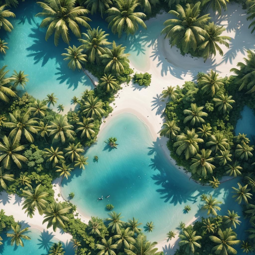 Turquoise Lagoon and Lush Island: Vivid Digital Art