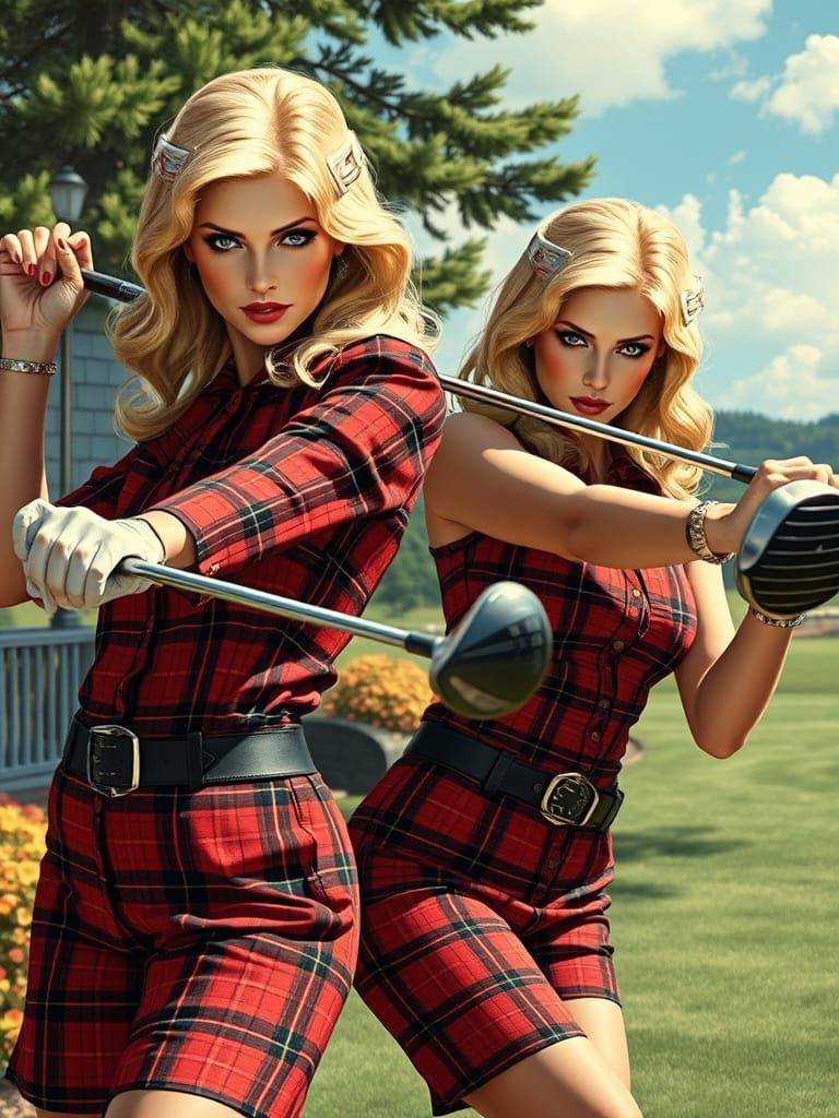 Glamorous Blonde Golfers Posing with Confidence and Poise