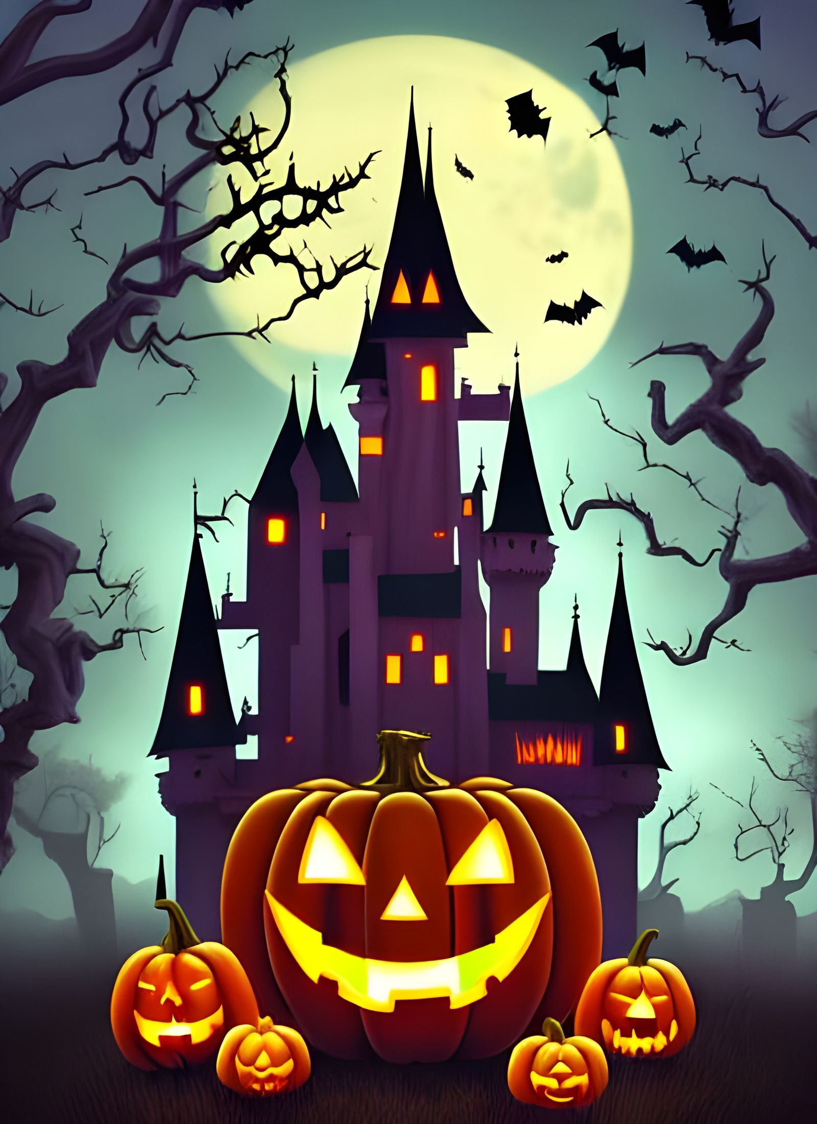 Disney Haunted Castle with Jack O'Lanterns