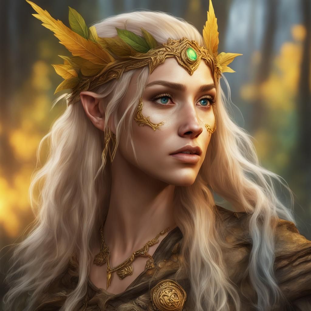 Detailed Wood Elf Druid Portrait in Splash Art Style