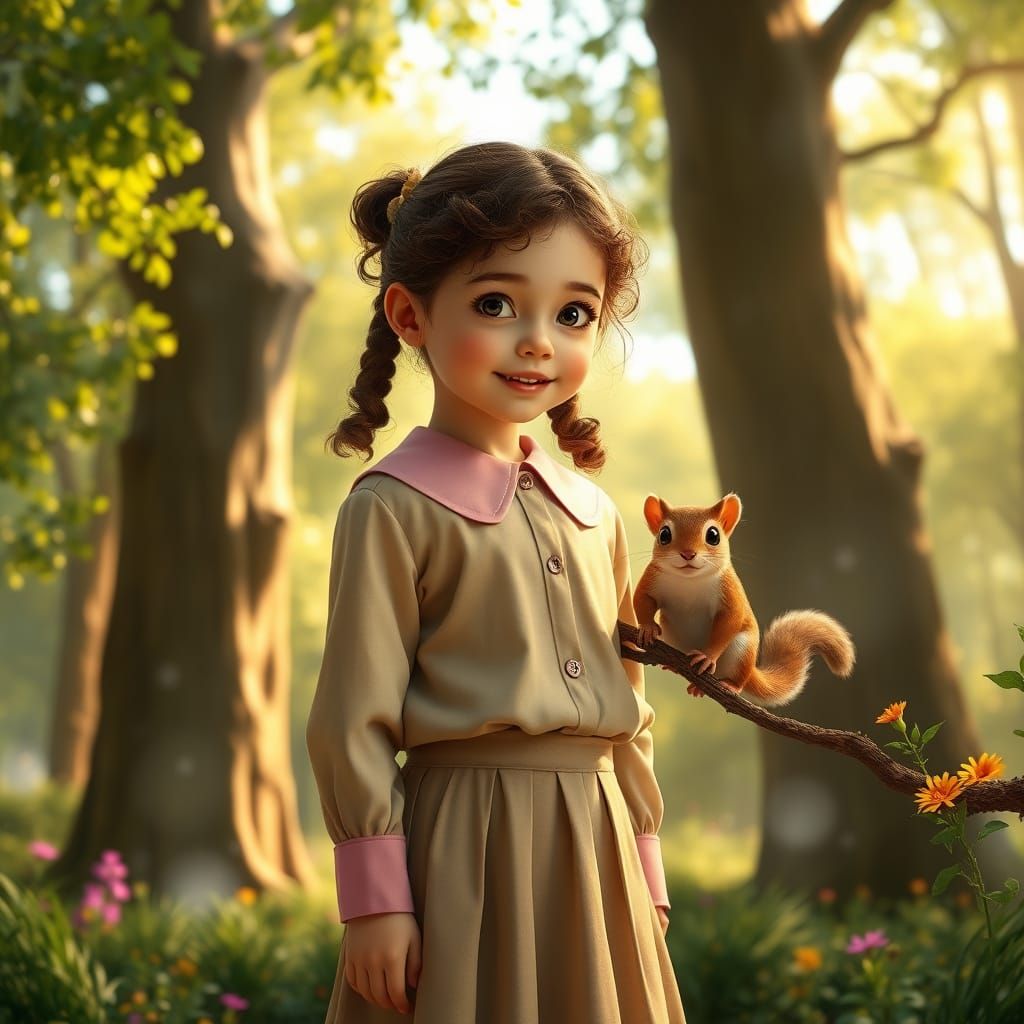 Young Girl Surrounded by Magical Forest in Hyper-Realistic S...