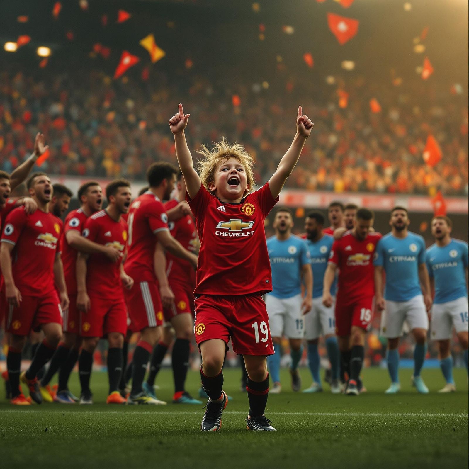 Victorious Young Footballer Celebrated by Thrilled Mancheste...