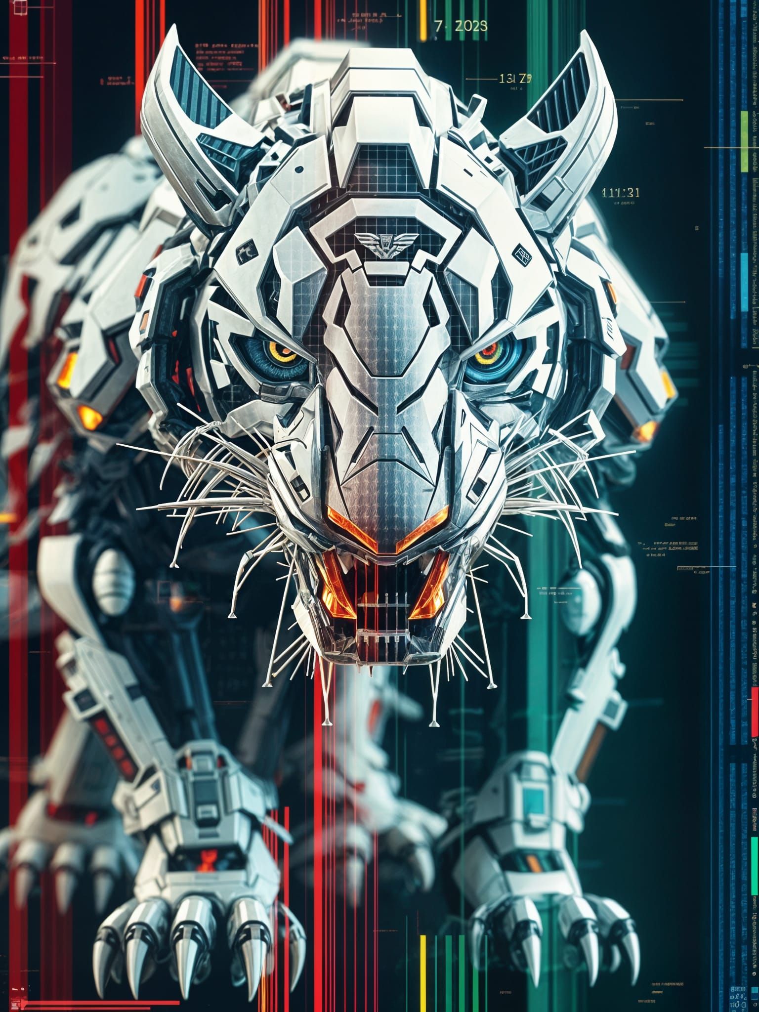 Armored Zoid Liger with Glitch Art Overlay