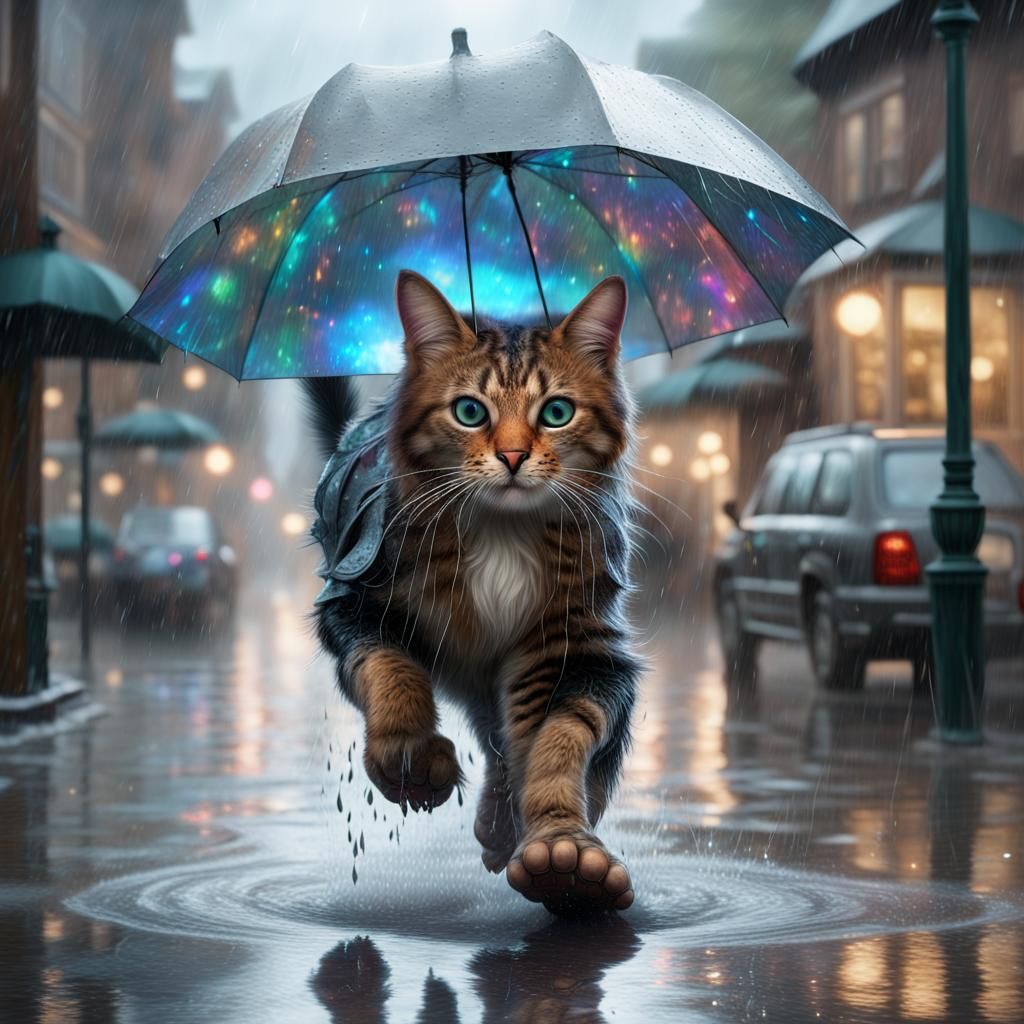 Cat in Rain: Dark Academia Fantasy Art