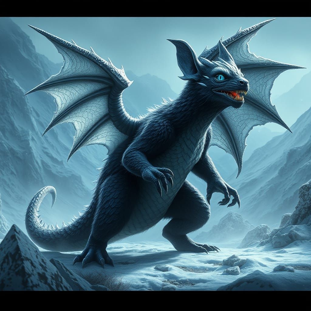 Mighty Dragon-Mouse Hybrid in Frozen Landscape