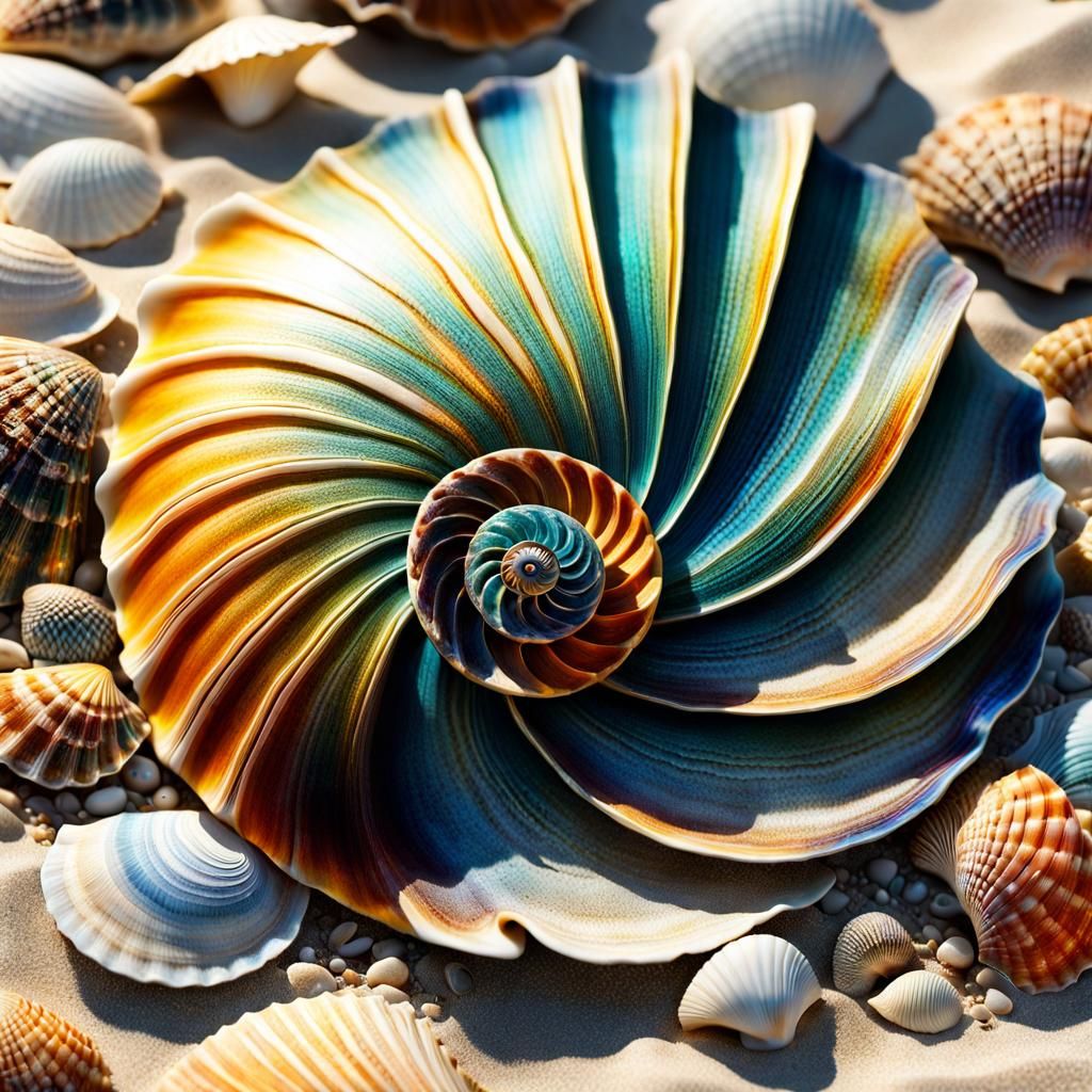 Detailed Colorful Shell on Beach in Macro