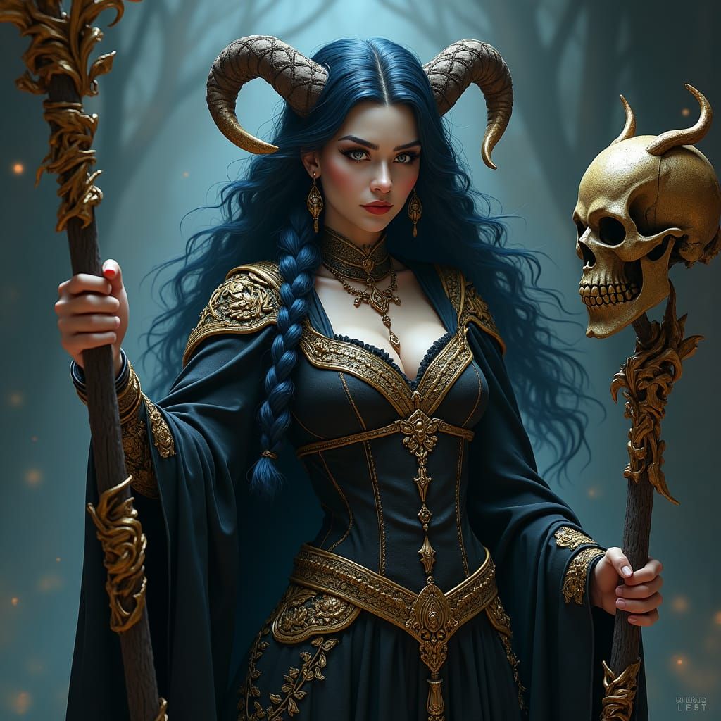 Mystical Sorceress Portrait with Skull Staff