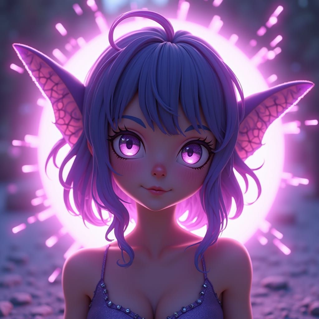 Anime Pixie Woman with Magical Purple Energy