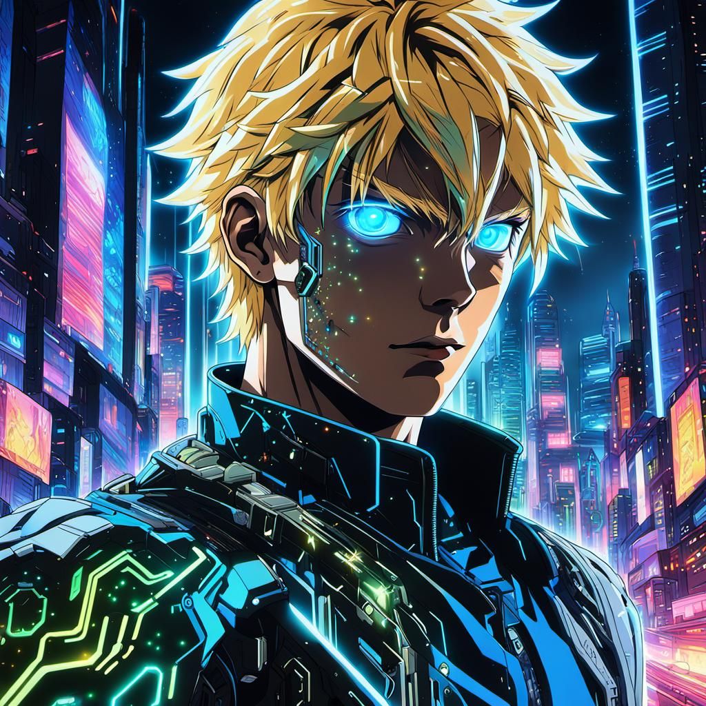 Cyborg Teenager in Futuristic Anime Style