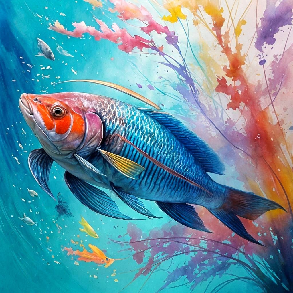 Aquarium Fish in Expressive Watercolor Style
