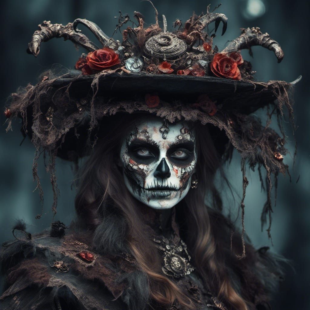 Creepy Old Witch with Rats Nest Hat