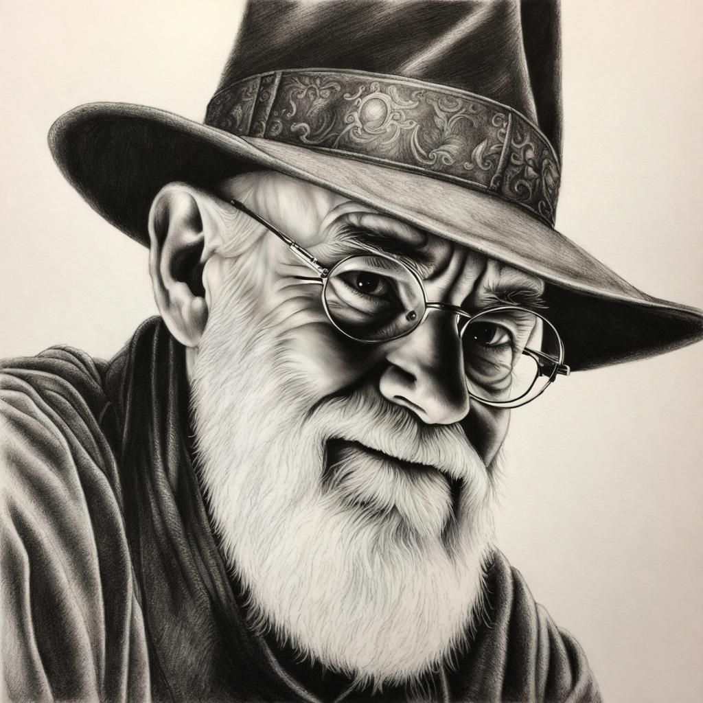 Detailed Charcoal Portrait of Terry Pratchett
