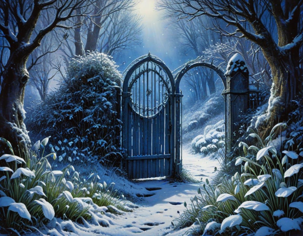 Enchanted Garden Blooms with Snowdrops in a Vibrant Ink Spla...