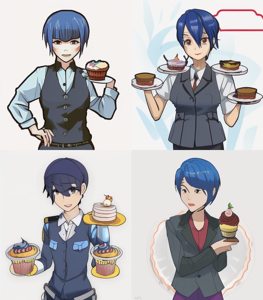 Blue-Haired Detective with Cupcake, Digital Art