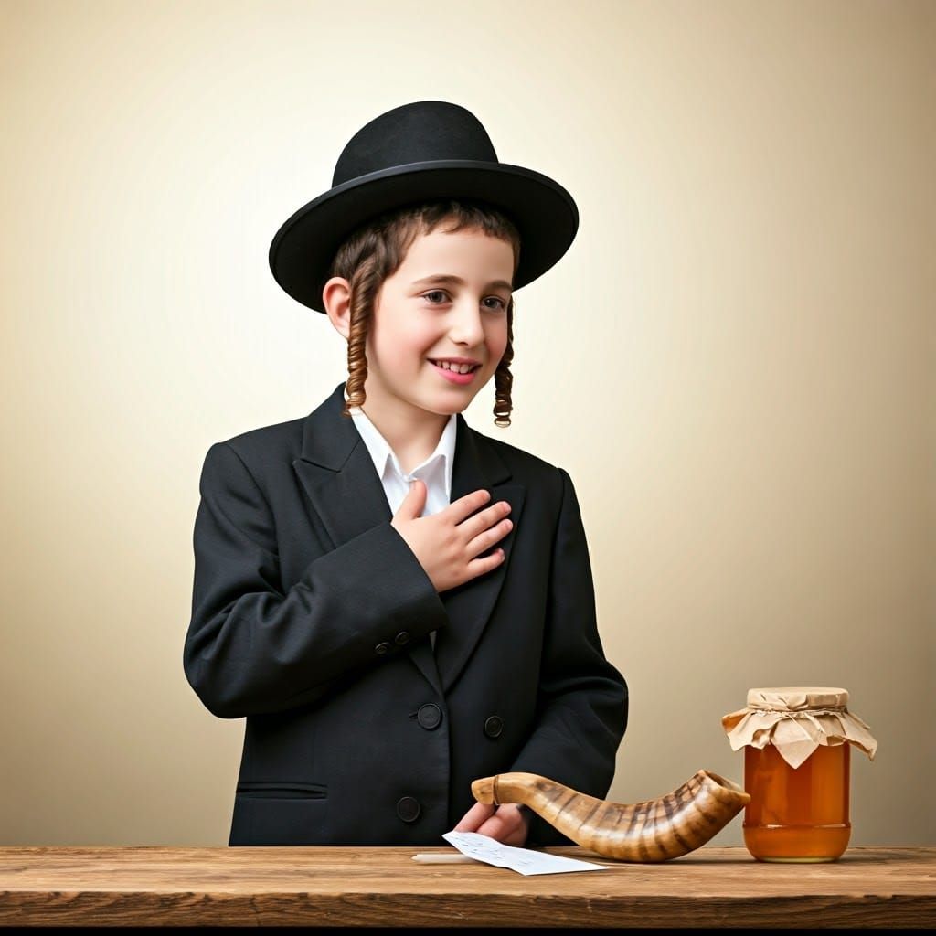 Boy Offering Paper, Jewish Art Style