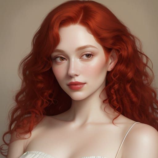 Serene Woman with Red Hair: Oil Painting Portrait