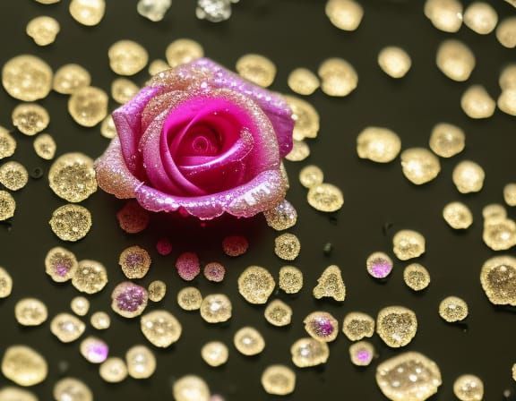 Gemstone Glass Pink Rose with Gold Dew Drops