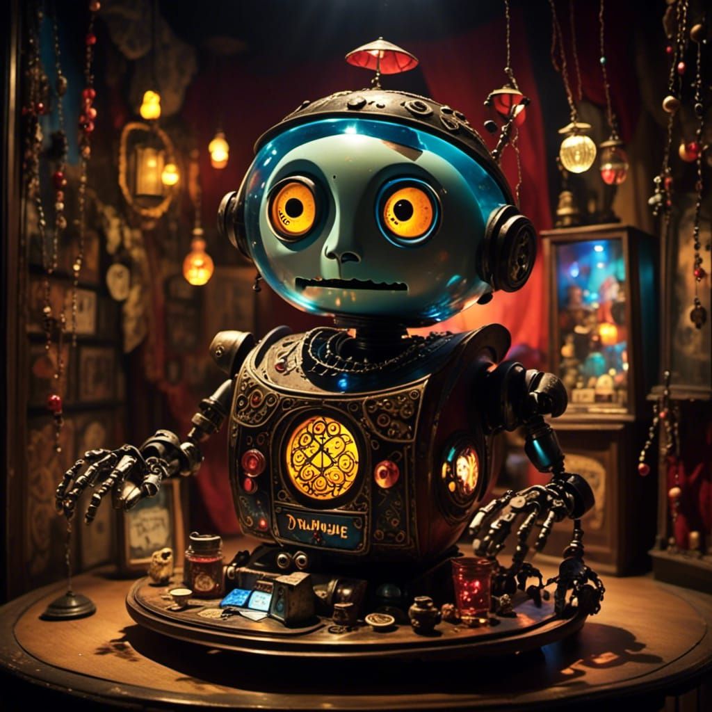 <lora:Curiosity Arcade:1.0>a small robot that collects trink...