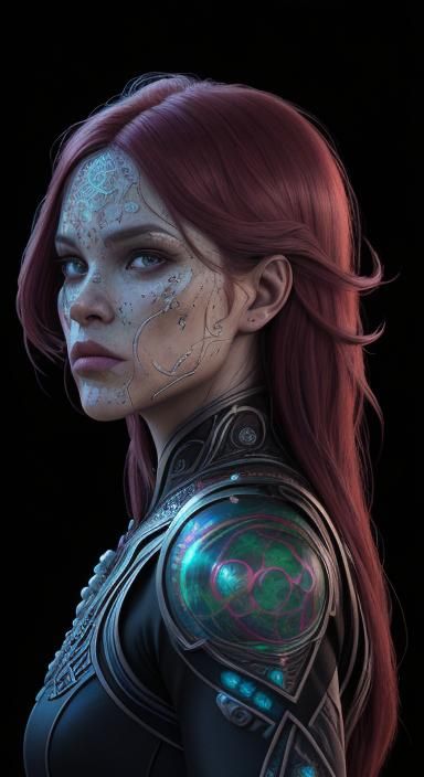 Voluptuous Woman with Crimson Hair in Comic Art Style