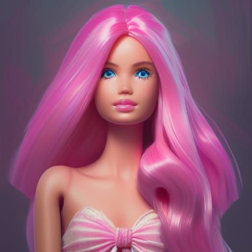 Barbie Pink Portrait in Hyperdetailed Art Style