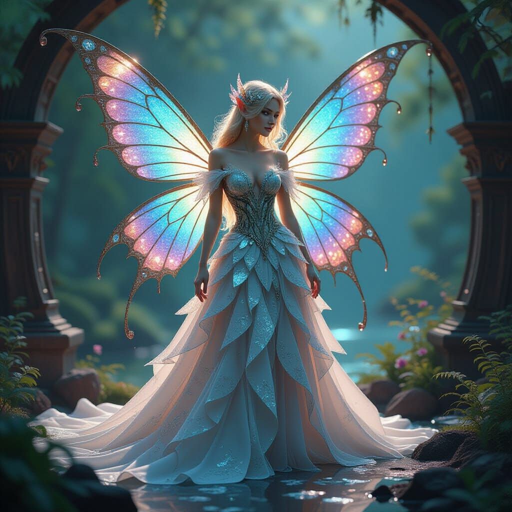 Fairy in Porcelain Shard Gown with Ethereal Light