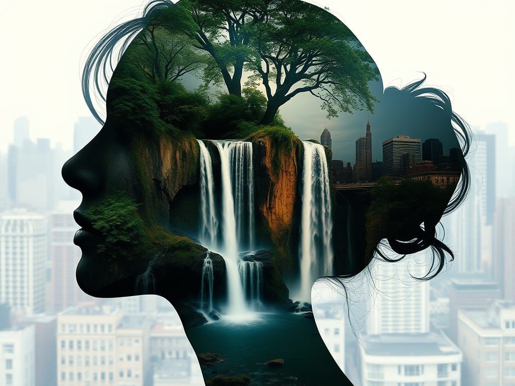 Abstract Amazonian Waterfall Silhouette