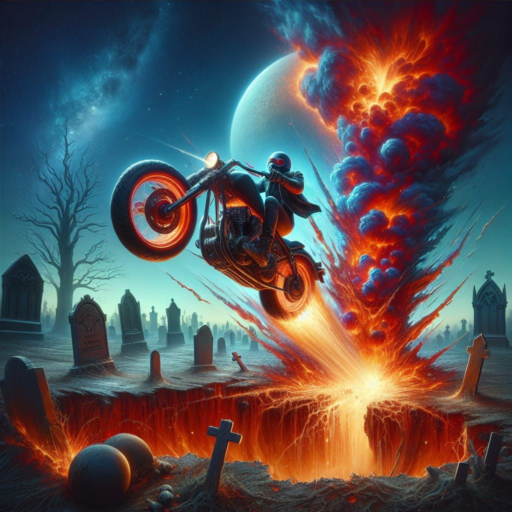 Motorcycle Rider Breaks Through Underworld in Matte Painting