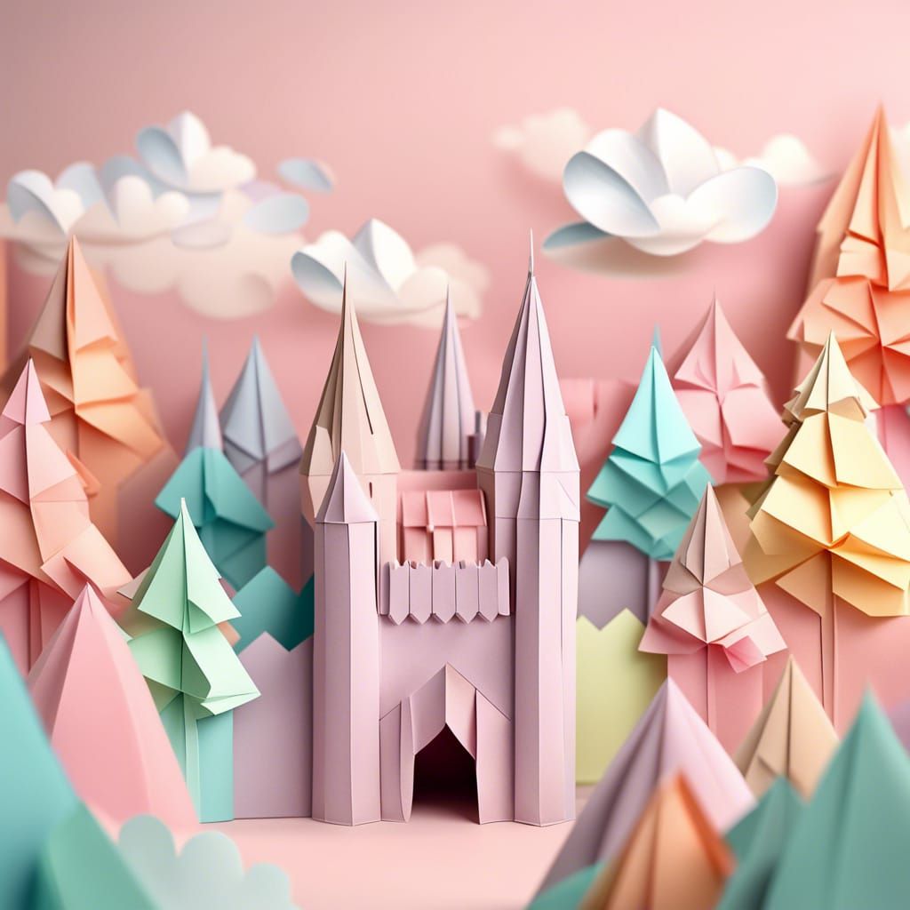 Origami Castle in Soft Pastel Colors
