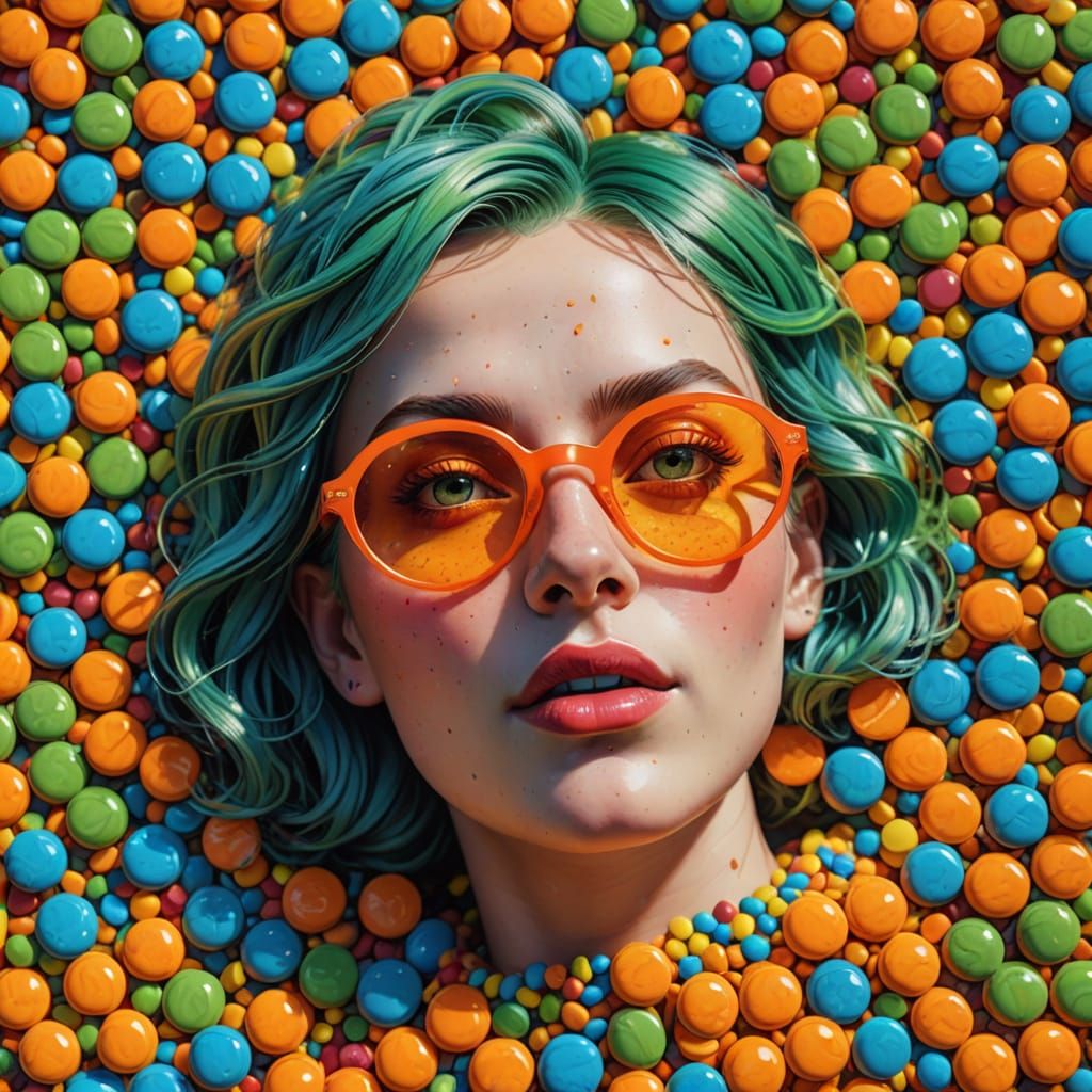 Vibrant Surrealist Portrait of a Smartie Woman