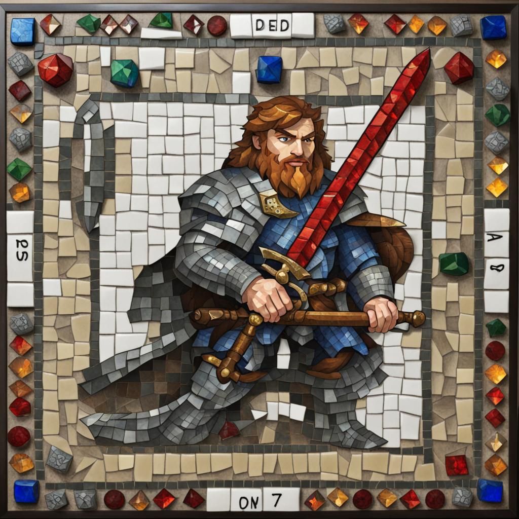 D&D Mosaic Art with Dice and Sword