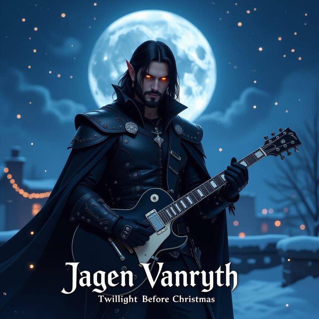 Gothic Elf Rocker on Rooftop, Twilight Before Christmas