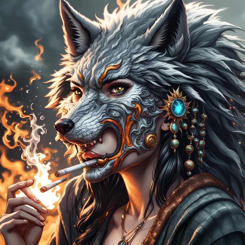 Girl with Wolf Cut Smoking: Fantasy Concept Art