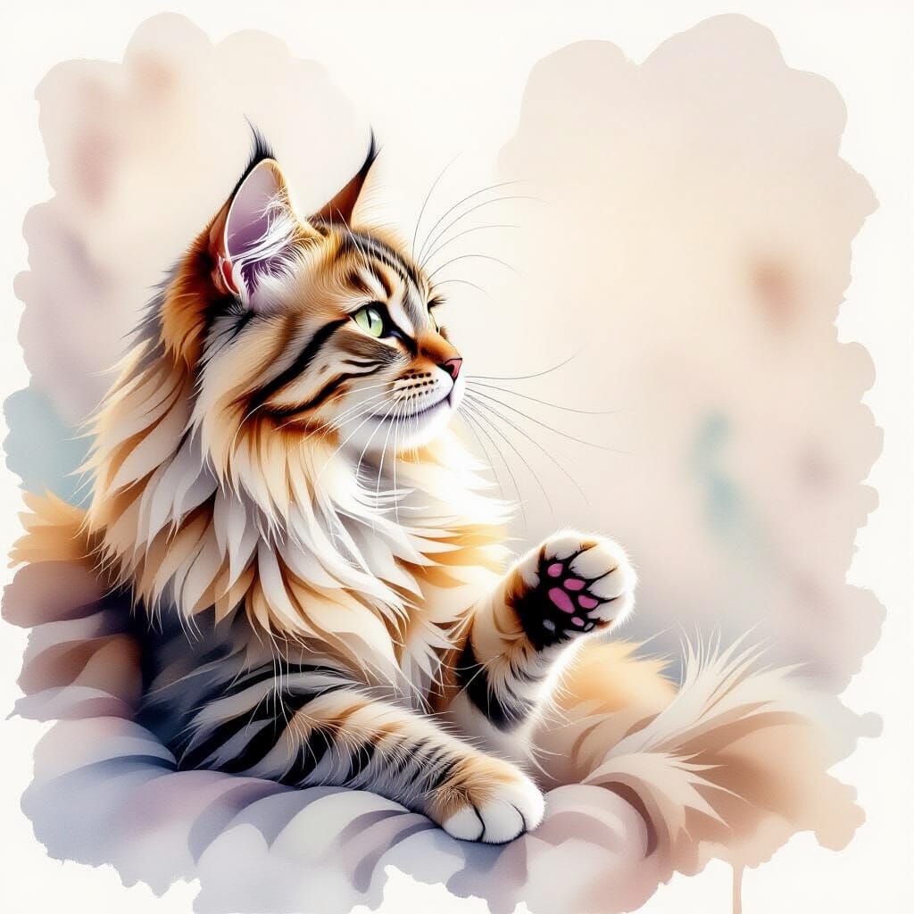 Dreamy Watercolour Cat with Gentle Gaze