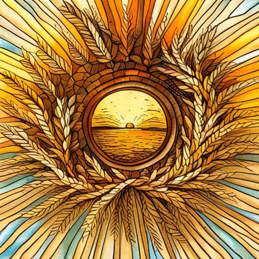 Antique Sun in Folk Art Style