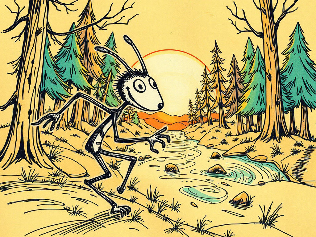 Dynamic Doodle Art Creature in Forest Landscape
