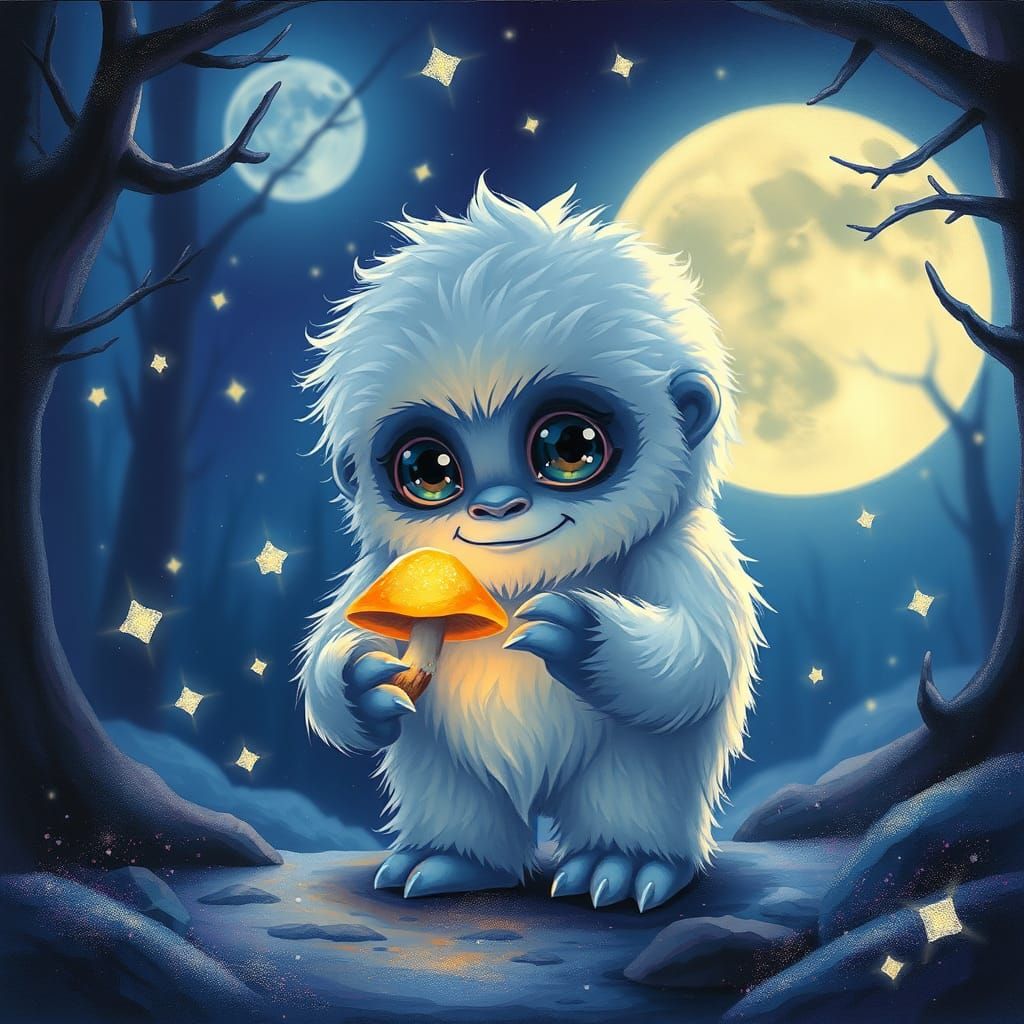 Enchanting Chibi Yeti in Mystical Forest