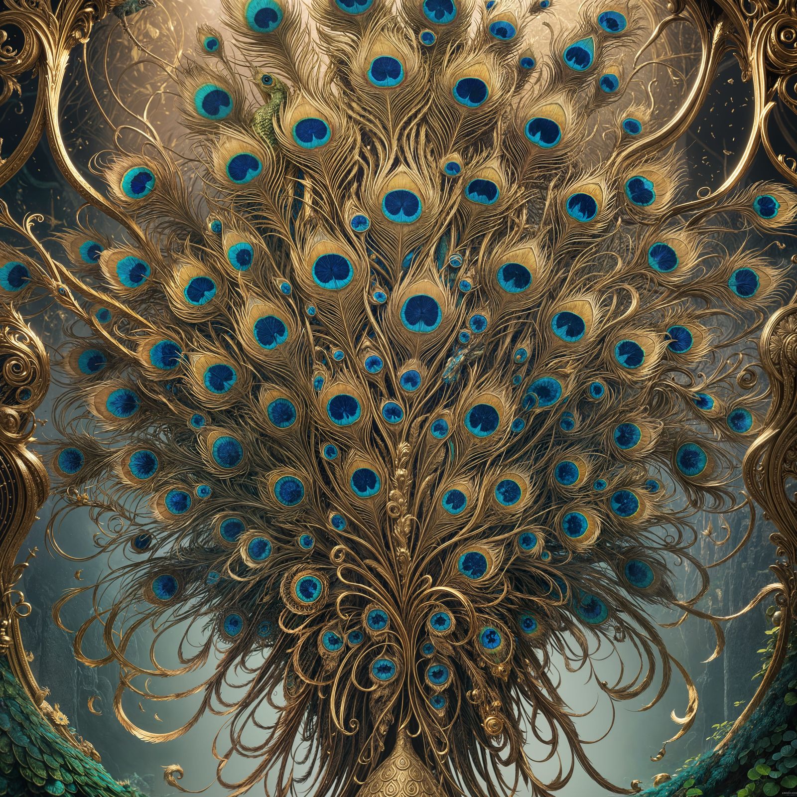 Golden Feather Peacock in Detailed Matte Painting