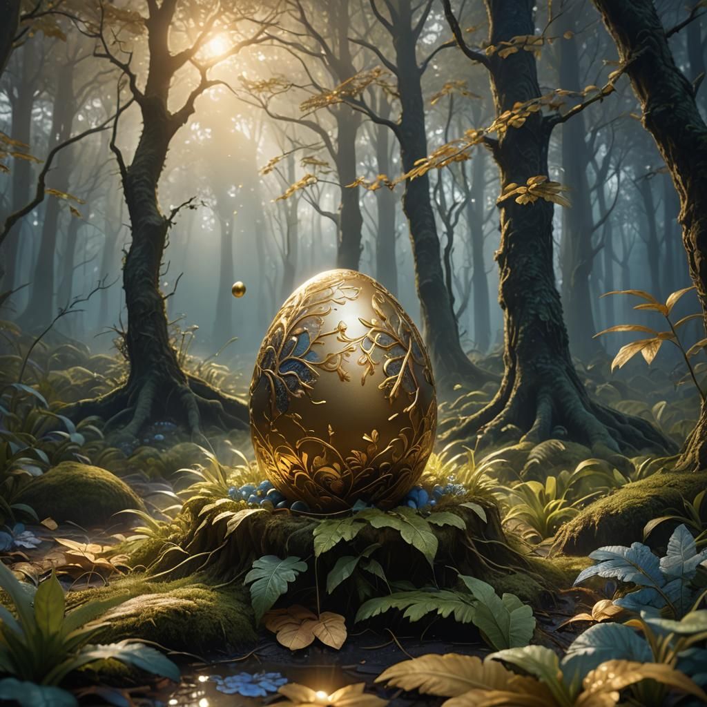 Golden Egg in Mystical Forest: Fantasy Concept Art