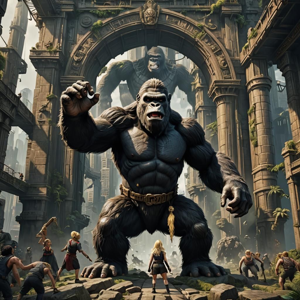 Miniature King Kong Held Captive: Detailed Matte Painting