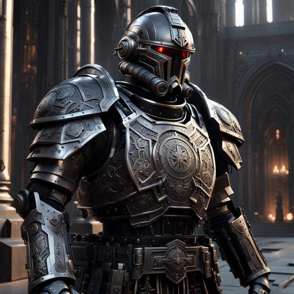 Sci-Fi Soldier in Black Armor with Engraved Details