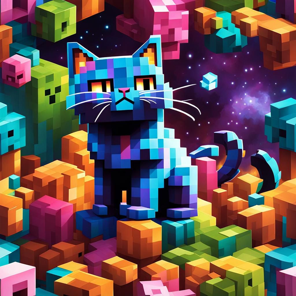 Cute Minecraft Cat in Ethereal Fantasy Style