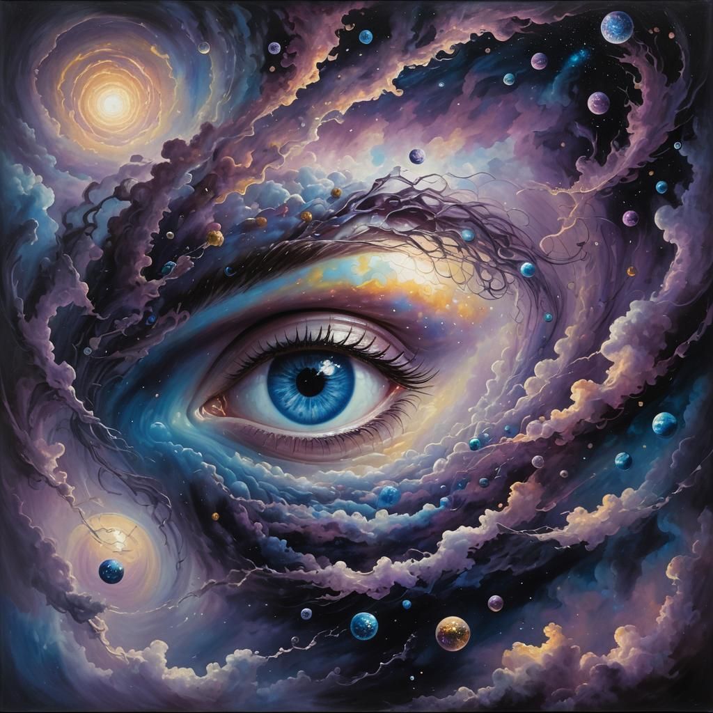Cosmic Eye in Surrealist Dreamscape, Oil Painting
