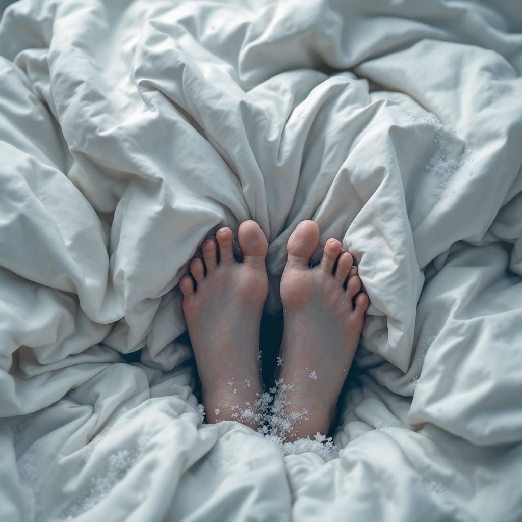 Chilled Feet Under Comforter in Realistic Style