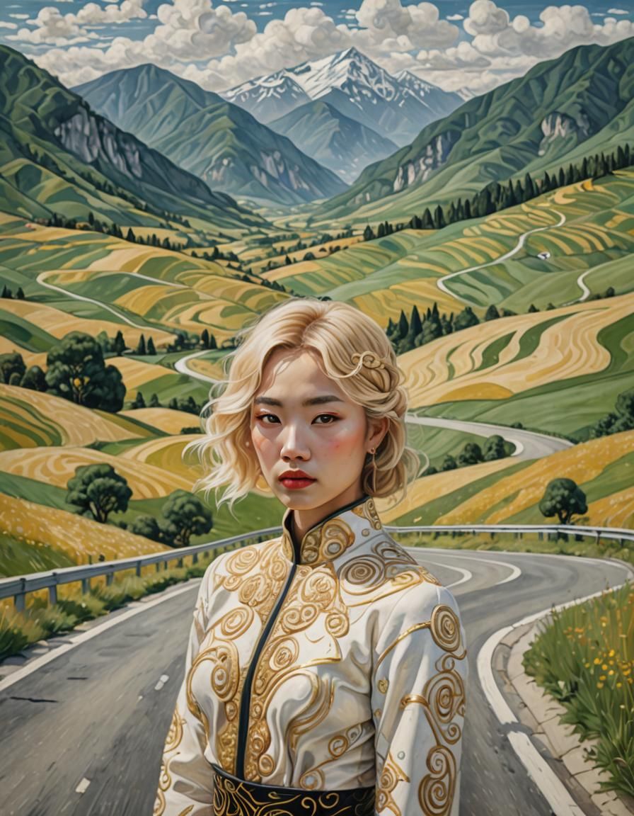 Asian Woman Portrait in Gustav Klimt Style