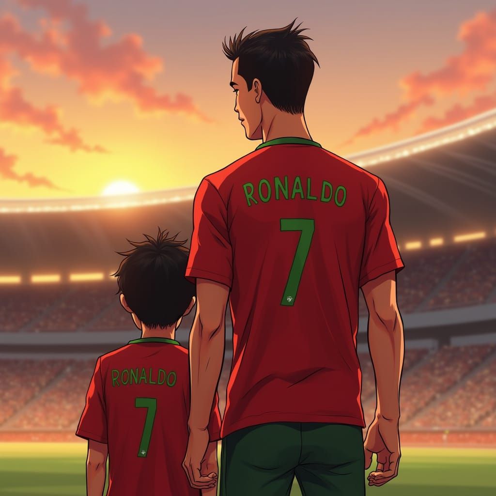 Ronaldo and Young Fan: Anime-Style Illustration
