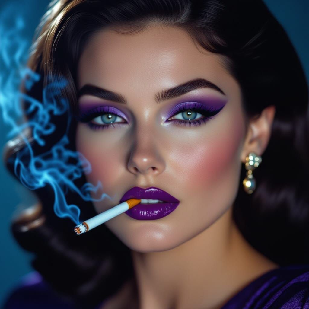 Elegant Woman Smoking: Cinematic Film Grain Portrait