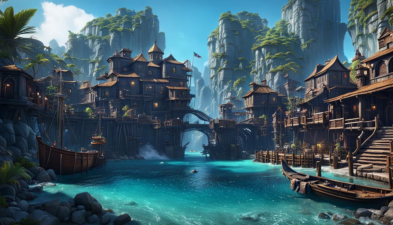Pirate Cove City: Detailed Matte Painting in Unreal Engine