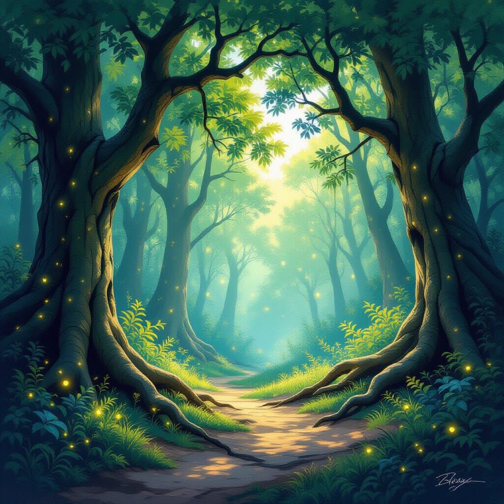 Enchanted Forest Clearing in Dappled Sunlight