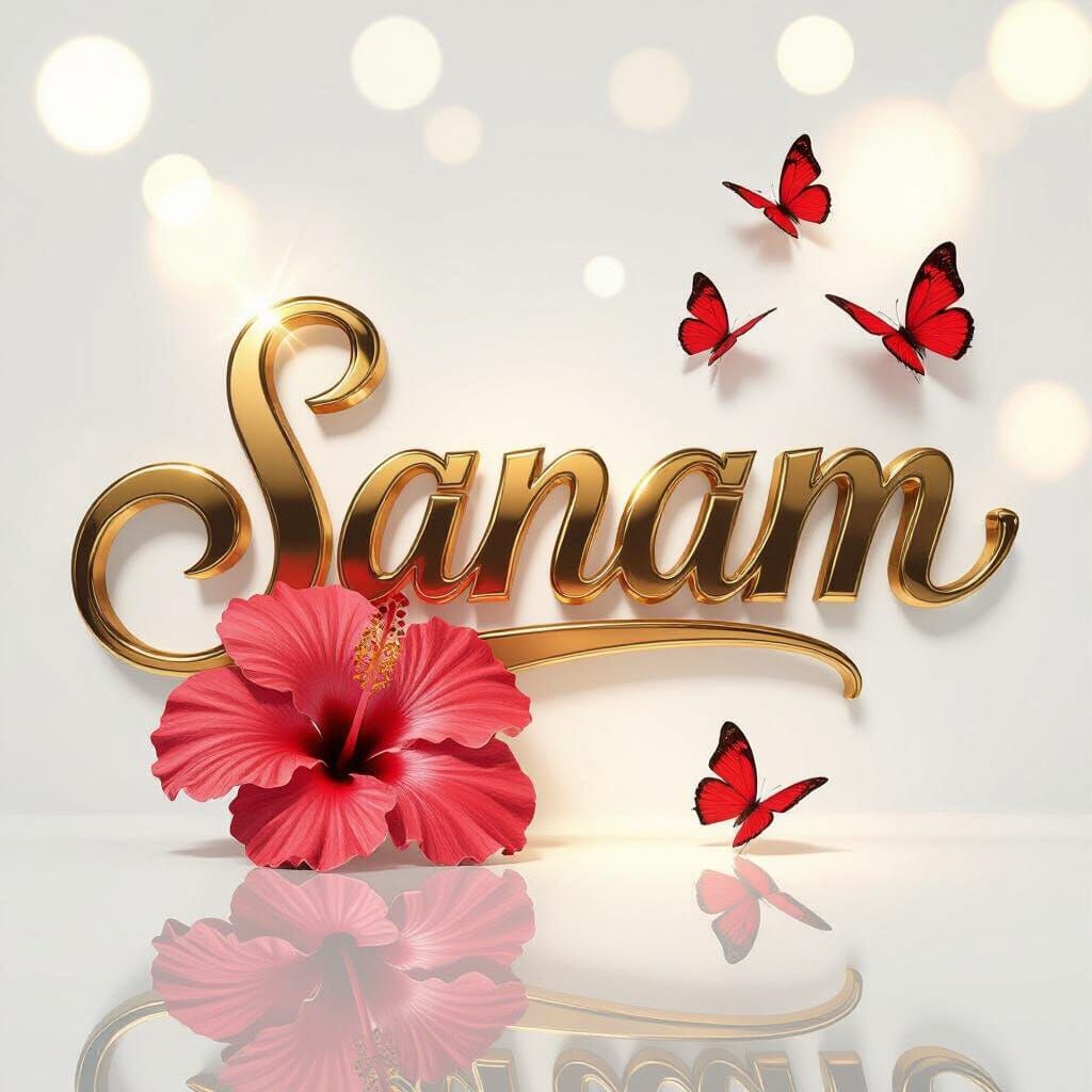 Elegant 3D Gold Name Design with Hibiscus